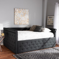 Baxton Studio CF8825-C-Dark Grey-Daybed-Q Amaya Modern and Contemporary Dark Grey Fabric Upholstered Queen Size Daybed